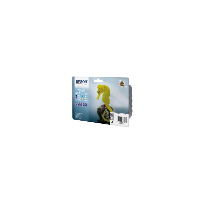 T0487 - Multipack: Cartuccia originale Nero + Colore Epson Photo RX500, RX600, RX620, RX640, Photo R200. codice T048140BA. T0487