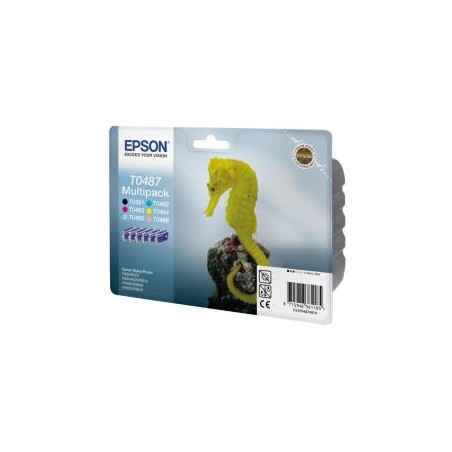 T0487 - Multipack: Cartuccia originale Nero + Colore Epson Photo RX500, RX600, RX620, RX640, Photo R200. codice T048140BA. T0487