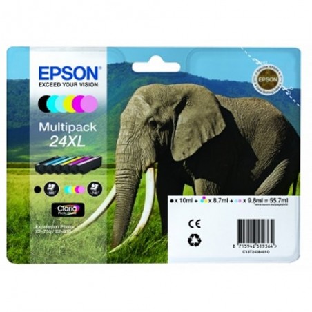 T2438 - XL - MultiPack originale Epson 24XL: Set composto da n. 6 cartucce: n. 1 T2431 + n. 1 T2432 + n. 1 T2433 + n. 1 T2434 + 