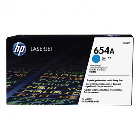 CF331A - 654A - TONER ORIGINALE CIANO HP ENTERPRISE COLOR M651DN, M651N, M651XH.